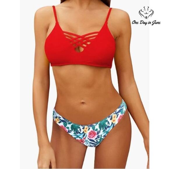 Shekini Floral Print Strappy Low Rise Bikini Swimsuit Size XL - Picture 1 of 4